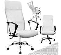 CASARIA® Silla Giratoria de Oficina Escritorio Ergonómica Malla Transpirable 5 Ruedas Respaldo Alto Ajustable 46-60 cm Función Balanceo Soporte Lumbar Blanco