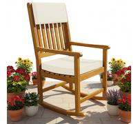CASARIA® Silla mecedora de jardín de madera color crema, capacidad de carga 160 kg, lavable a 30°, reposabrazos, silla mecedora para jardín y , resistente a , 76x102 cm