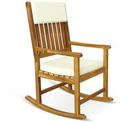 Casaria® Silla Mecedora Reposabrazos Acacia 160Kg Funda Lavable Jardín Balcón Terraza Resistente Intemperie Interior Exterior Cojines Crema