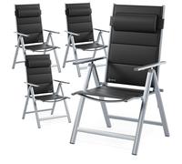 CASARIA® Sillas de Jardín Exterior Plegables Set de 4 Acolchadas Respaldo Alto Reclinable 8 Posiciones Carga 120Kg Aluminio Resistente Intemperie Estables Terraza Camping