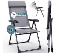 CASARIA® Sillas de Jardín Juego de 4 Plegables Ajustables en 7 Direcciones de Aluminio con Respaldo Función Reclinable Silla de Camping Plegable para Silla Plegable Respaldo