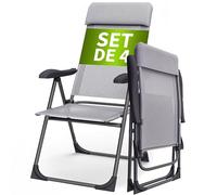 CASARIA Sillas de Jardín Plegables Juego de 4 | Respaldo Ajustable 7 Posiciones, Marco Aluminio, Resistentes, Carga 110Kg, Tejido Transpirable, Cojín Suave, Ligeras