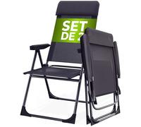 CASARIA® Sillas de Jardín Plegables Set de 2 Respaldo Alto Ajustable en 6 Posiciones Reclinable Marco Aluminio Estables Ligeras Exterior Terraza Balcón Camping