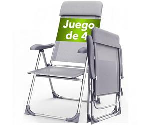 CASARIA® Sillas de Jardín Plegables Set de 4 Respaldo Alto Ajustable en 7 Posiciones Reclinable Marco Aluminio Estables Ligeras Exterior Terraza Balcón Camping