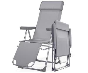 CASARIA® Sillas Gravedad Cero Plegables Set de 2 Reclinables Respaldo Alto Ajustable en 6 Posiciones Estructura Aluminio Exterior Jardín Balcón Playa Gris
