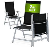 CASARIA Sillas Jardín Plegables Set de 2 Aluminio Reclinables Plata | 120kg Carga, Patas Protectoras, Respaldo Alto, Ajustable 8 Posiciones, Resistente Intemperie, Protección UV, Exterior