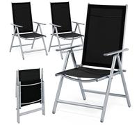 CASARIA Sillas Jardín Plegables Set de 4 Aluminio Reclinables Plata | 120kg Carga, Patas Protectoras, Respaldo Alto, Ajustable 8 Posiciones, Resistente Intemperie, Protección UV, Exterior