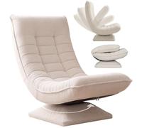 CASARIA Sillón Relax Giratorio Respaldo Ajustable Pana Crema | 360°, Carga 150Kg, Suave Acolchado, Egonómico, Manual, Base, Funda Pana, Plegable, Resistente, 60x105x87 cm