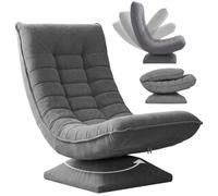 CASARIA Sillón Relax Giratorio Respaldo Ajustable Pana Gris | 360°, Carga 150Kg, Suave Acolchado, Egonómico, Manual, Base, Funda Pana, Plegable, Resistente, 60x105x87 cm