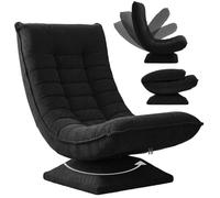 CASARIA Sillón Relax Giratorio Respaldo Ajustable Pana Negro | 360°, Carga 150Kg, Suave Acolchado, Egonómico, Manual, Base, Funda Pana, Plegable, Resistente, 60x105x87 cm