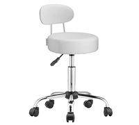 CASARIA® Taburete con Ruedas Giratorio 360° Respaldo Altura Ajustable 46-60cm Asiento 10 cm Grosor Cómodo Estable Silla Trabajo Oficina Escritorio Blanco