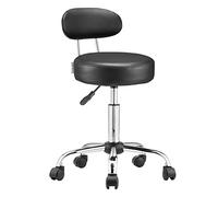 CASARIA Taburete Giratorio con Respaldo Negro | 360°, 5 Ruedas, Piel Sintética, Fácil Limpieza, Altura Regulable 46-60 cm, Asiento 10 cm Grosor, Estable, Silla Oficina