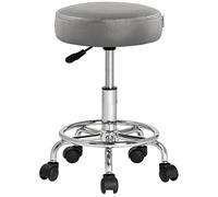 CASARIA® Taburete Oficina con Ruedas Giratorio 360° Redondo Ø 35cm Ergonómico Silla Escritorio Trabajo Altura Regulable 51-65cm Acolchado 10cm Gris