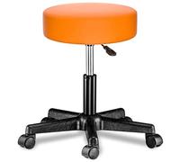 CASARIA® Taburete Oficina Giratorio 360° Redondo Ø 35cm con Ruedas Silla Escritorio Trabajo Altura Regulable 46-60cm Acolchado 10cm Resistente Naranja