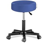 CASARIA® Taburete Ruedas Altura Regulable 46-60cm Giratorio 360° Acolchado 10cm Redondo Ø 35cm Azul