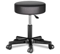CASARIA® Taburete Oficina Giratorio 360° Redondo Ø 35cm con Ruedas Silla Escritorio Trabajo Altura Regulable 46-60cm Acolchado 10cm Resistente Negro