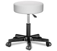 CASARIA® Taburete Oficina Giratorio 360° Redondo Ø 35cm con Ruedas Silla Escritorio Trabajo Altura Regulable 46-60cm Acolchado 10cm Resistente Blanco