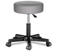 CASARIA® Taburete Oficina Giratorio 360° Redondo Ø 35cm con Ruedas Silla Escritorio Trabajo Altura Regulable 46-60cm Acolchado 10cm Resistente Gris