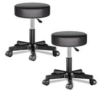CASARIA Taburete Oficina Giratorio Juego de 2 | 360°, Redondo, Resistente, Altura Regulable 46-60Cm, Asiento Acolchado 10Cm, Carga 150Kg, Silla Escritorio, Oficina, Negro