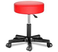 CASARIA® Taburete Ruedas Altura Regulable 46-60cm Giratorio 360° Acolchado 10cm Redondo Ø 35cm Rojo
