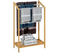 CASARIA® Toallero de Pie Madera de Bambú 3 Barras de Acero Inoxidable 85x51x31 cm Sin Taladrar