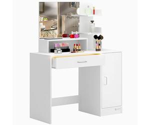 CASARIA® Tocador de Maquillaje Mesa Cosmética con Espejo Organizador con Cajón 140x90x40cm Blanco