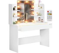 CASARIA® Tocador Maquillaje Espejo Iluminado Luces LED Regulables Escritorio Blanco Cajones Estantes Regalo Navidad Skin Care Autocuidado 110x40x140cm