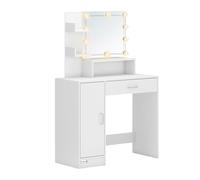 CASARIA® Tocador Maquillaje Espejo Iluminado Luces LED Regulables Escritorio Blanco Cajones Estantes Regalo Navidad Skin Care Autocuidado 140x90x40cm