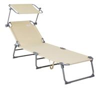 CASARIA® Tumbona con Parasol Jardín Playa Plegable Carga 130Kg 190x60cm Respaldo Reclinable Piscina Ligera Crema