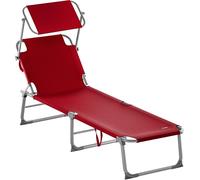 CASARIA® Tumbona con Parasol Jardín Playa Plegable Carga 130Kg 190x60cm Respaldo Reclinable Piscina Ligera Roja