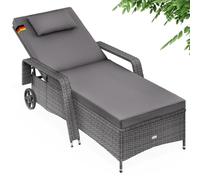 CASARIA Tumbona de Jardín Poliratán 193x90cm Respaldo Regulable 160kg Gris | Acolchado 7cm, Almohada, 2 Ruedas, Acero, Resistente UV, Fácil Limpieza, 5 Posiciones, Resistente, Terraza, Patio, Piscina