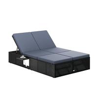CASARIA Tumbona Doble Jardín 200x115 cm Negro Antracita | 2 Personas, Carga 220Kg, Poliratán Resistente Intemperie, Cojín 7 cm, Funda Lavable, 2 Mesitas Plegables, Respaldo Ajustable