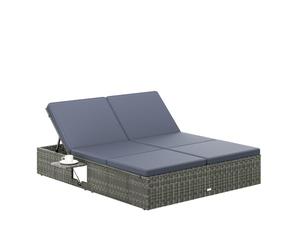 CASARIA Tumbona Doble Jardín 200x160 cm Gris Antracita | 2 Personas, Carga 220Kg, Poliratán Resistente Intemperie, Cojín 7 cm, Funda Lavable, 2 Mesitas Plegables, Respaldo Ajustable