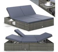 CASARIA® Tumbona Doble Jardín con Mesa Plegable Cojín 7cm Poliratán Resistente Intemperie Carga hasta 220Kg Regulable Mueble Exterior 2 Personas 200x160cm Gris Antracita