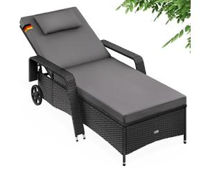 CASARIA® Tumbona Jardín Poliratán hasta 160kg 193x90cm Respaldo Regulable Acolchado 7cm Cojín 2 Ruedas Negro Antracita