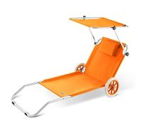 CASARIA Tumbona Jardín Silla Playa Portatil Carrito Plegable 2 Ruedas 150x52cm 115Kg Parasol Cojin