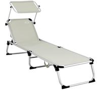 CASARIA® Tumbona Playa Plegable 180Kg Silla Jardín Reclinable Exterior Toldo Reposacabeza 210x61cm Bolsillo Piscina Camping Terraza Crema