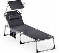 CASARIA® Tumbona Playa Plegable 180Kg Silla Jardín Reclinable Exterior Toldo Reposacabeza 210x61cm Bolsillo Piscina Camping Terraza Gris