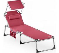CASARIA® Tumbona Playa Plegable 180Kg Silla Jardín Reclinable Exterior Toldo Reposacabeza 210x61cm Bolsillo Piscina Camping Terraza Rojo