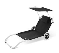 CASARIA® Tumbona Plegable 2 Ruedas Parasol Silla Playa Portátil Exterior