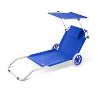 CASARIA® Tumbona Plegable 2 Ruedas Parasol Silla Playa Portátil Exterior