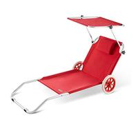 CASARIA® Tumbona Plegable 2 Ruedas Parasol Silla Playa Portátil Exterior