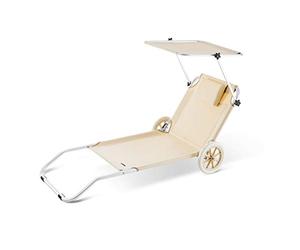 CASARIA® Tumbona Plegable 2 Ruedas Parasol Silla Playa Portátil Exterior