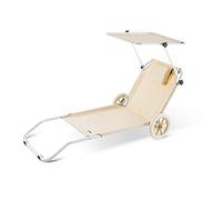 CASARIA® Tumbona Plegable 2 Ruedas Parasol Silla Playa Portátil Exterior | Aluminio, respaldo ajustable en 5 posiciones, balcón, camping, piscina, jardín, terraza, ruedas, tumbona de playa