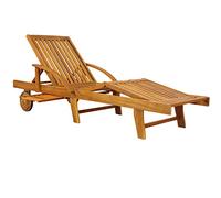 CASARIA Tumbona Plegable Exterior | Madera Acacia, 2 Ruedas, Resistente, Carga 160Kg, Silla Reclinable Jardín, Respaldo Ajustable, Reposabrazos, con Mesita