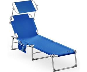 CASARIA® Tumbona Plegable Jardín Playa Reclinable Carga 150Kg Parasol 190x59x29cm Aluminio Piscina