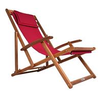 CASARIA® Tumbona Plegable Madera de Acacia Carga 160KG Silla Jardín Playa Transpirable Ajustable Rojo