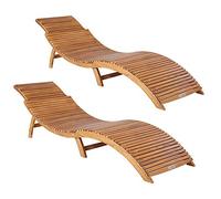CASARIA® Tumbonas de Madera Acacia Plegables, Hamaca Terraza Patio, 190x60cm, Ergonómica, Tumbona Exterior Interior, Piscina, Muebles Jardin Carga 320Kg, Certificado FSC®, 2 Unid., Asa Transporte