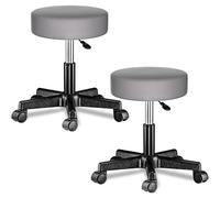 CASARIAŽ 2X Taburete Oficina Giratorio 360° Redondo Ř 35cm con Ruedas Silla Escritorio Trabajo Altura Regulable 46-60cm Acolchado 10cm Resistente Gris