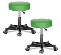 CASARIAŽ 2X Taburete Oficina Giratorio 360° Redondo Ř 35cm con Ruedas Silla Escritorio Trabajo Altura Regulable 46-60cm Acolchado 10cm Resistente Verde
